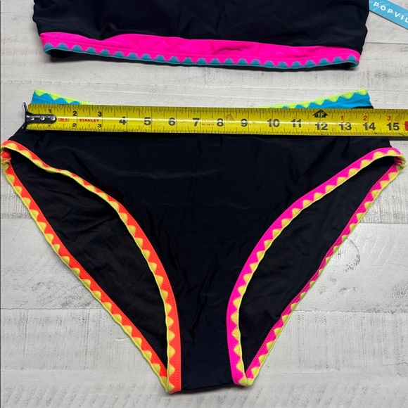 popvil Neon Color Block Bandeau Strapless Bikini Sets Two Piece Bathing Suits - Picture 2 of 9